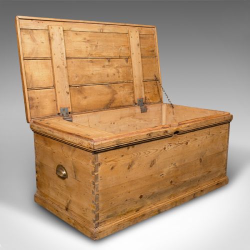fig 1. Antique Work Chest, English, Pine, Tool Trunk, Candlebox, Victorian, Circa 1900