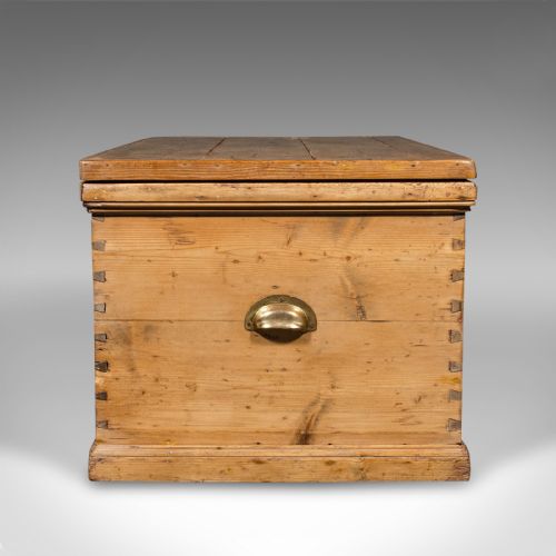 fig 3. Antique Work Chest, English, Pine, Tool Trunk, Candlebox, Victorian, Circa 1900