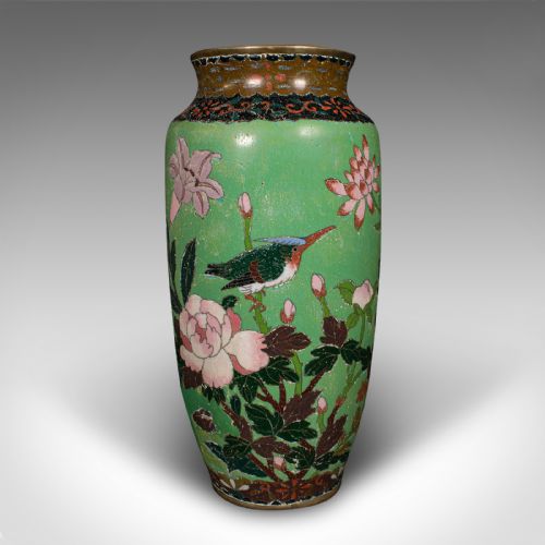 fig 2. Pair Of Antique Baluster Vases, Japanese, Cloisonne Flower Urn, Meiji, Victorian