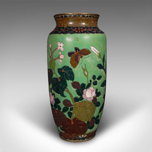 fig 3. Pair Of Antique Baluster Vases, Japanese, Cloisonne Flower Urn, Meiji, Victorian