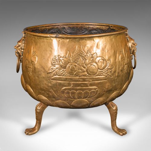 LARGE ANTIQUE LOG BASKET ENGLISH BRASS DECORATIVE FIRESIDE COAL STORE REGENCY - ADDITIONAL PHOTO 2