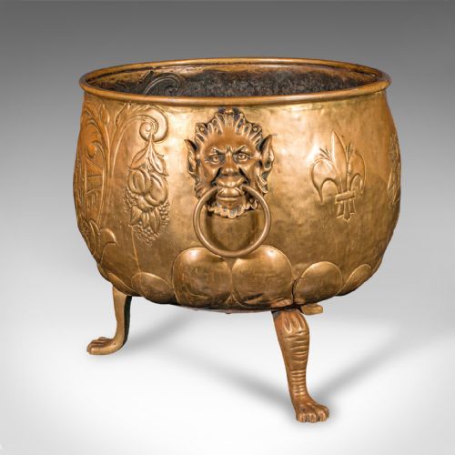 LARGE ANTIQUE LOG BASKET ENGLISH BRASS DECORATIVE FIRESIDE COAL STORE REGENCY - ADDITIONAL PHOTO 4