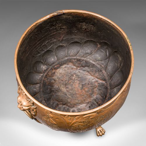 LARGE ANTIQUE LOG BASKET ENGLISH BRASS DECORATIVE FIRESIDE COAL STORE REGENCY - ADDITIONAL PHOTO 5