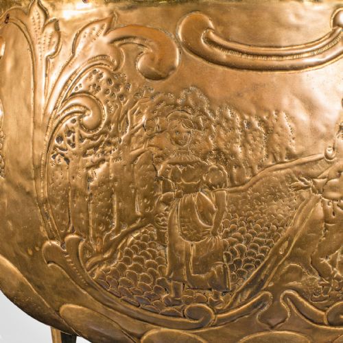 LARGE ANTIQUE LOG BASKET ENGLISH BRASS DECORATIVE FIRESIDE COAL STORE REGENCY - ADDITIONAL PHOTO 6
