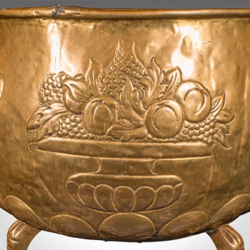 LARGE ANTIQUE LOG BASKET ENGLISH BRASS DECORATIVE FIRESIDE COAL STORE REGENCY - ADDITIONAL PHOTO 8