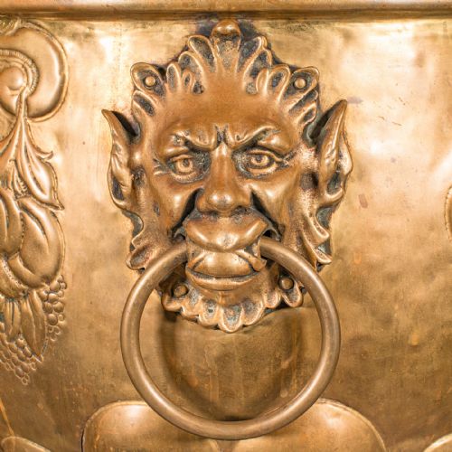 LARGE ANTIQUE LOG BASKET ENGLISH BRASS DECORATIVE FIRESIDE COAL STORE REGENCY - ADDITIONAL PHOTO 9