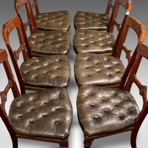 fig 5. Set of 8 Antique Dining Chairs, English, Walnut, Leather, Victorian, Circa 1870