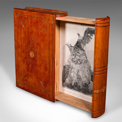 fig 1. Antique Book Safe, Continental, Cedar, Disguise Volume Storage Box, Edwardian