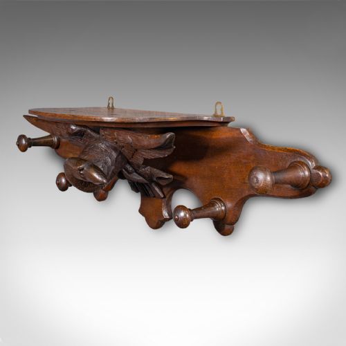 fig 2. Antique Carved Eagle Coat Rack, Scottish, Oak, Hall Peg Mount, Victorian, C.1900
