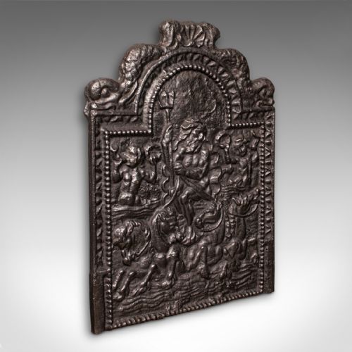 Large Antique Decorative Fire Back, English Cast Iron, Fireplace, Georgian, 1800