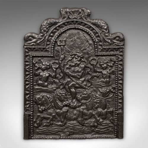 fig 1. Large Antique Decorative Fire Back, English Cast Iron, Fireplace, Georgian, 1800