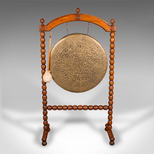 fig 1. Antique Country House Dinner Gong, English, Bobbin Turned Oak, Victorian, C.1890