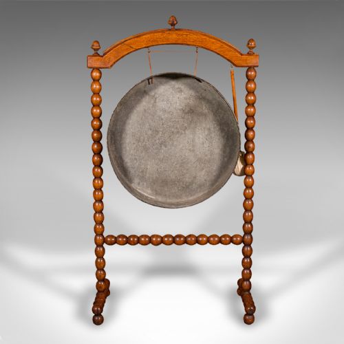 fig 4. Antique Country House Dinner Gong, English, Bobbin Turned Oak, Victorian, C.1890