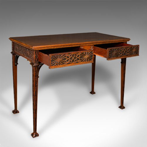 ANTIQUE CHIPPENDALE REVIVAL TABLE ENGLISH CONSOLE WRITING HALL EDWARDIAN - ADDITIONAL PHOTO 1