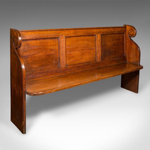 Antique Panelled Church Pew, English, Oak Bench, Ecclesiastic, Victorian, C.1850