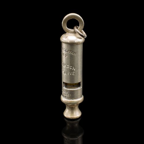 fig 4. Antique London Police Whistle, English, Brass, Patented, J Hudson, Birmingham