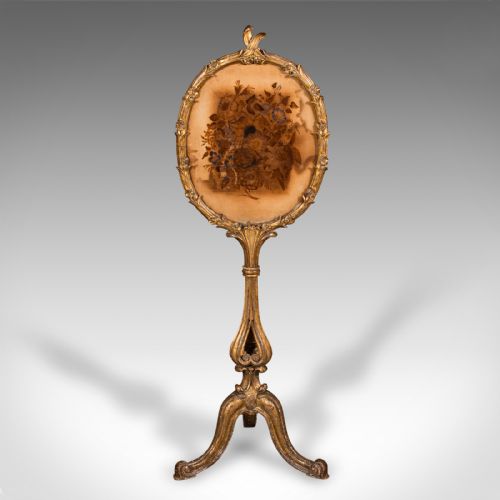ANTIQUE POLE SCREEN ENGLISH GILTWOOD GLASS FIRESIDE REFLECTOR REGENCY 1820 - ADDITIONAL PHOTO 1