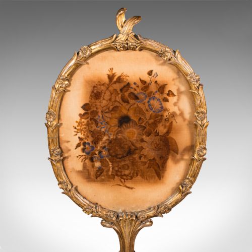 ANTIQUE POLE SCREEN ENGLISH GILTWOOD GLASS FIRESIDE REFLECTOR REGENCY 1820 - ADDITIONAL PHOTO 5
