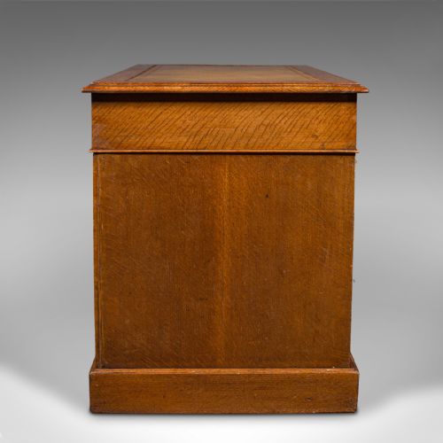 fig 3. Antique Pedestal Desk, English, Oak, Leather, Nine Drawer, Edwardian, Circa 1910
