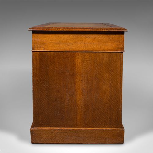 fig 4. Antique Pedestal Desk, English, Oak, Leather, Nine Drawer, Edwardian, Circa 1910