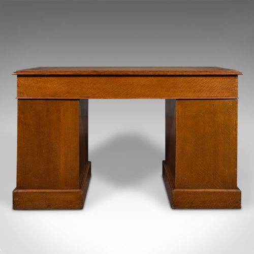 fig 5. Antique Pedestal Desk, English, Oak, Leather, Nine Drawer, Edwardian, Circa 1910