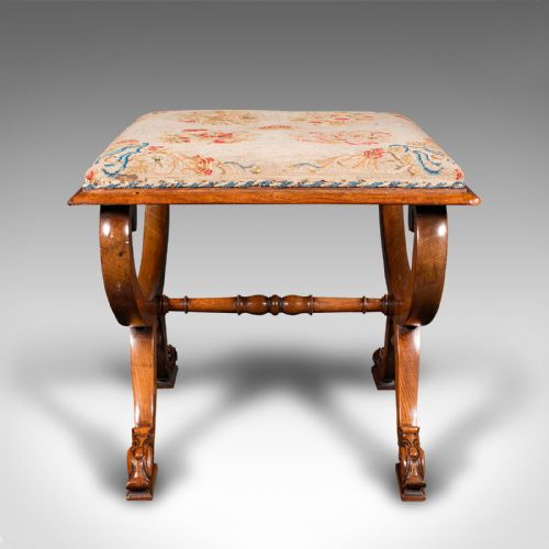 fig 2. Antique X Frame Stool, English, Walnut, Needlepoint, Footstool, Regency, C.1820