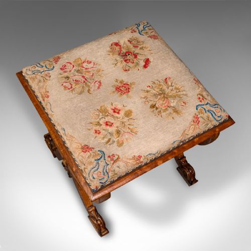 fig 4. Antique X Frame Stool, English, Walnut, Needlepoint, Footstool, Regency, C.1820