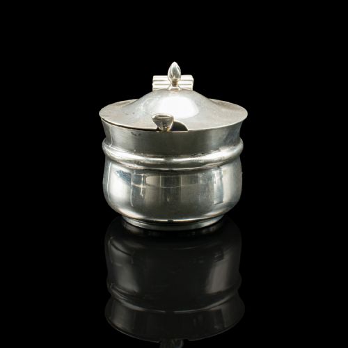 fig 3. Antique Mustard Pot, English, Silver, Table Condiment Server, Hallmarked, 1919