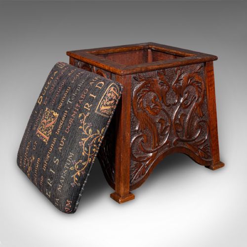 fig 1. Antique Shoe Boy's Stool, English, Oak, Footstool, Art Nouveau, Victorian, 1900