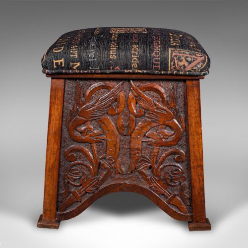 fig 4. Antique Shoe Boy's Stool, English, Oak, Footstool, Art Nouveau, Victorian, 1900