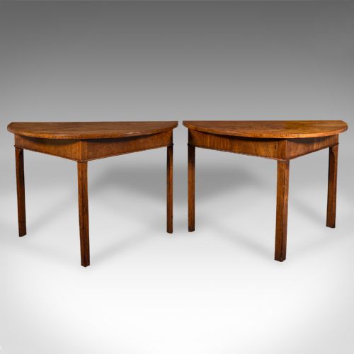 fig 1. Pair Of Antique Demi-Lune Tables, English, Occasional, Side, Georgian, C.1780