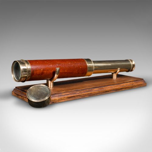 fig 1. Antique 3 Draw Telescope, English, Fruitwood, Brass, Henry Hughes, Victorian