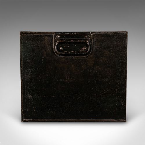 ANTIQUE FALL FRONT DEED BOX ENGLISH STEEL KEEPSAKE CASE STORAGE CIRCA 1920 - ADDITIONAL PHOTO 2