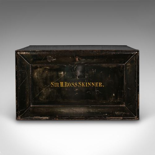 ANTIQUE FALL FRONT DEED BOX ENGLISH STEEL KEEPSAKE CASE STORAGE CIRCA 1920 - ADDITIONAL PHOTO 4