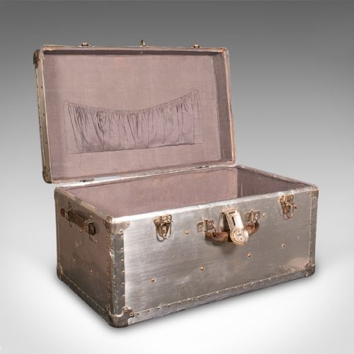 fig 1. Antique Shipping Trunk, Continental, Aluminium, Travelling Chest, Edwardian