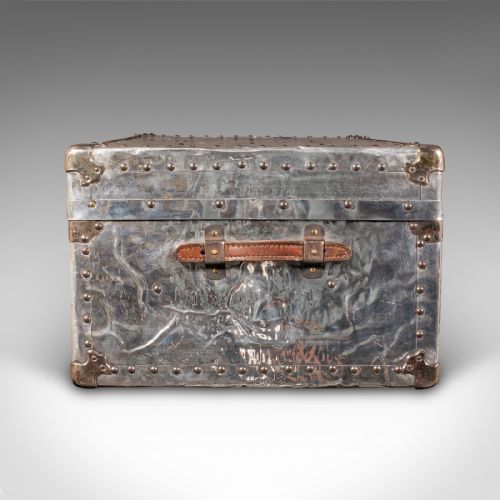 LARGE ANTIQUE SHIPPING CHEST CONTINENTAL ALUMINIUM TRUNK EDWARDIAN C1910 - ADDITIONAL PHOTO 3