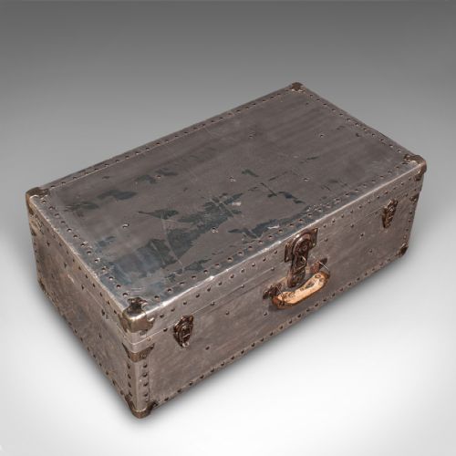 LARGE ANTIQUE SHIPPING CHEST CONTINENTAL ALUMINIUM TRUNK EDWARDIAN C1910 - ADDITIONAL PHOTO 6