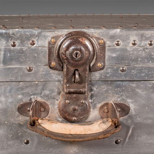LARGE ANTIQUE SHIPPING CHEST CONTINENTAL ALUMINIUM TRUNK EDWARDIAN C1910 - ADDITIONAL PHOTO 8