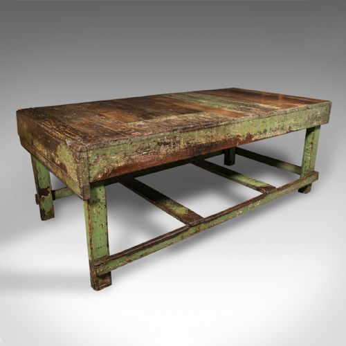 Large Antique Industrial Work Table, English, Pine, Factory, Bench, Victorian