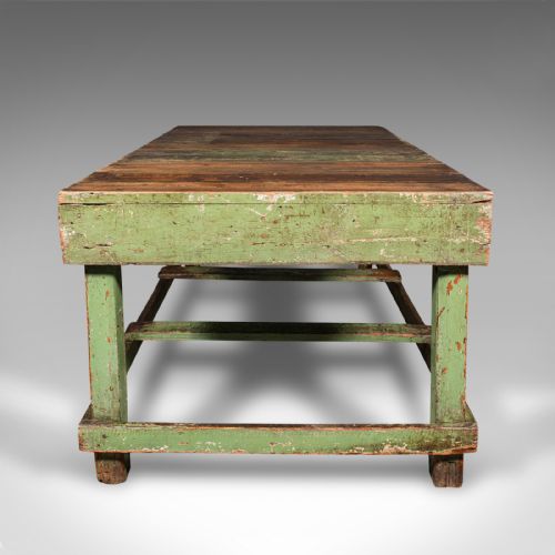 fig 3. Large Antique Industrial Work Table, English, Pine, Factory, Bench, Victorian