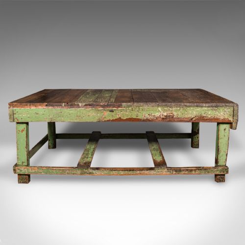 fig 4. Large Antique Industrial Work Table, English, Pine, Factory, Bench, Victorian