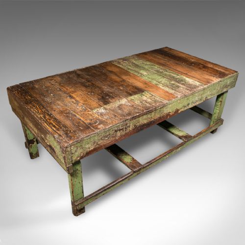 fig 5. Large Antique Industrial Work Table, English, Pine, Factory, Bench, Victorian