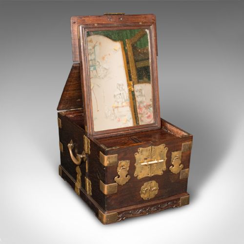 fig 1. Antique Ladies Travelling Vanity Box, Chinese, Elm, Brass, Dressing Table Case