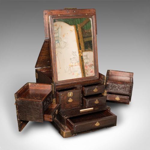 fig 2. Antique Ladies Travelling Vanity Box, Chinese, Elm, Brass, Dressing Table Case