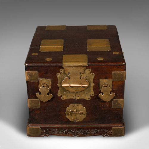 fig 3. Antique Ladies Travelling Vanity Box, Chinese, Elm, Brass, Dressing Table Case