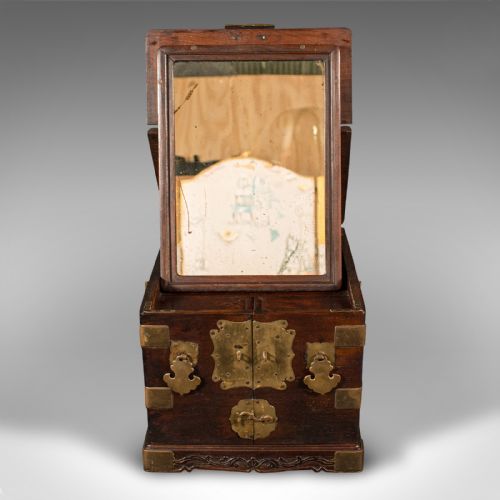 fig 4. Antique Ladies Travelling Vanity Box, Chinese, Elm, Brass, Dressing Table Case