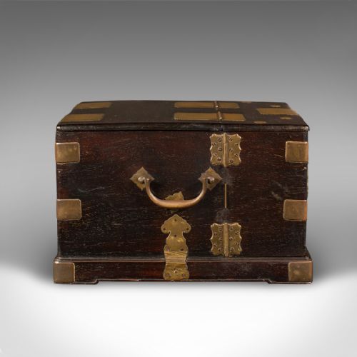 fig 5. Antique Ladies Travelling Vanity Box, Chinese, Elm, Brass, Dressing Table Case