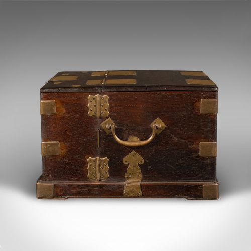fig 6. Antique Ladies Travelling Vanity Box, Chinese, Elm, Brass, Dressing Table Case