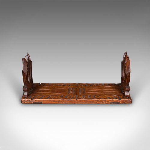 fig 3. Antique Carved Bookslide, Continental, Fruitwood, Extending Book Rest, Edwardian