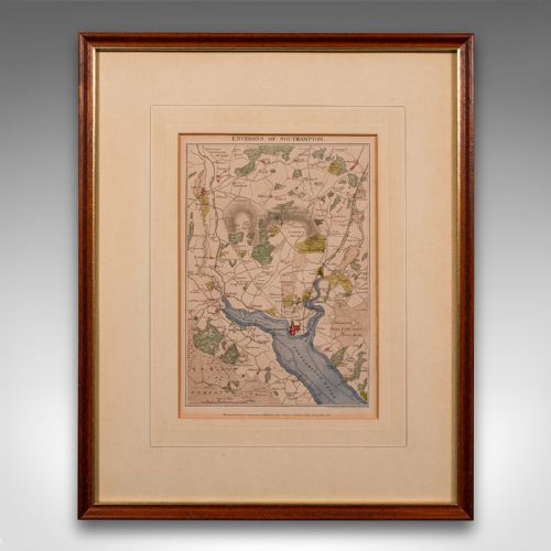 ANTIQUE LITHOGRAPHY MAP ENVIRONS OF SOUTHAMPTON ENGLISH FRAMED VICTORIAN - ADDITIONAL PHOTO 1